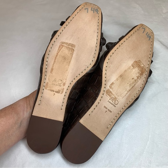 AD & Daughters Brown Croc-Embossed Leather Mules, Leather Soles and Lini… - Picture 13 of 15